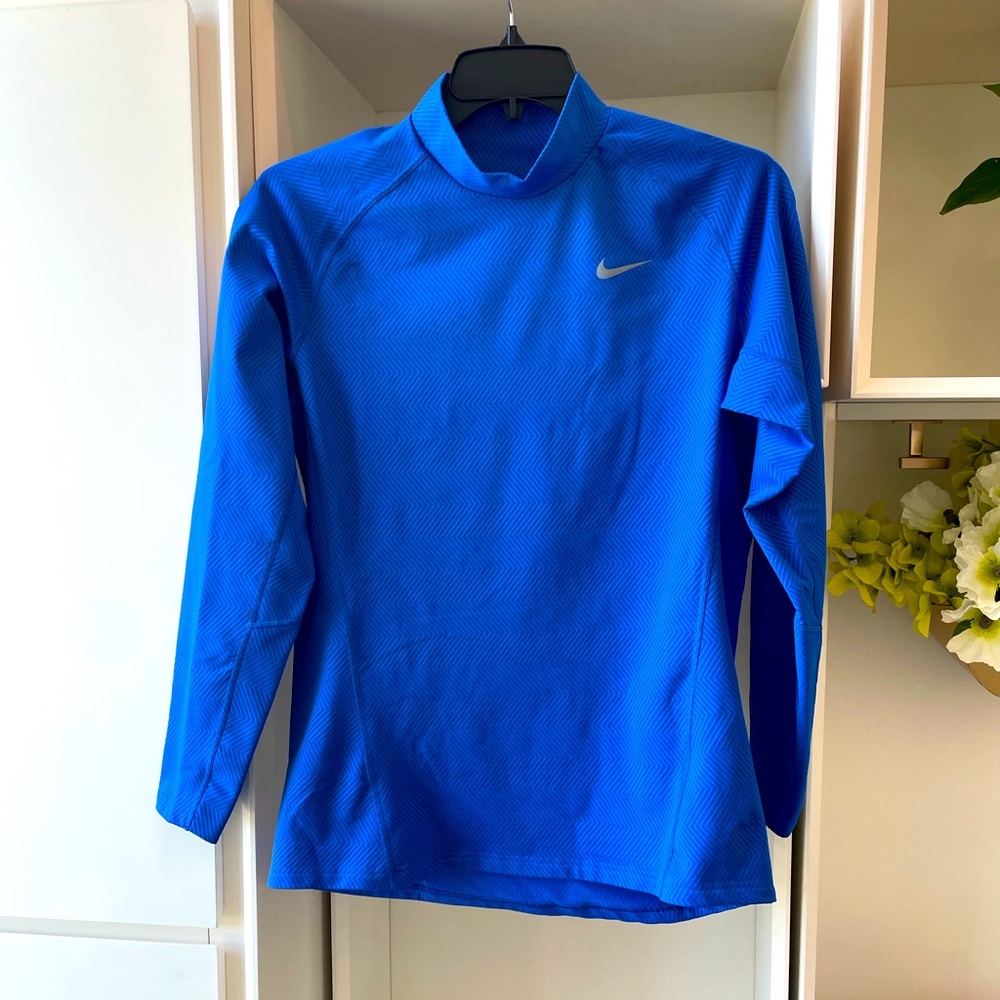 Nike Vibrant Dri Fit Long Sleeve Performance Shirt with Chevron pattern & Swoosh